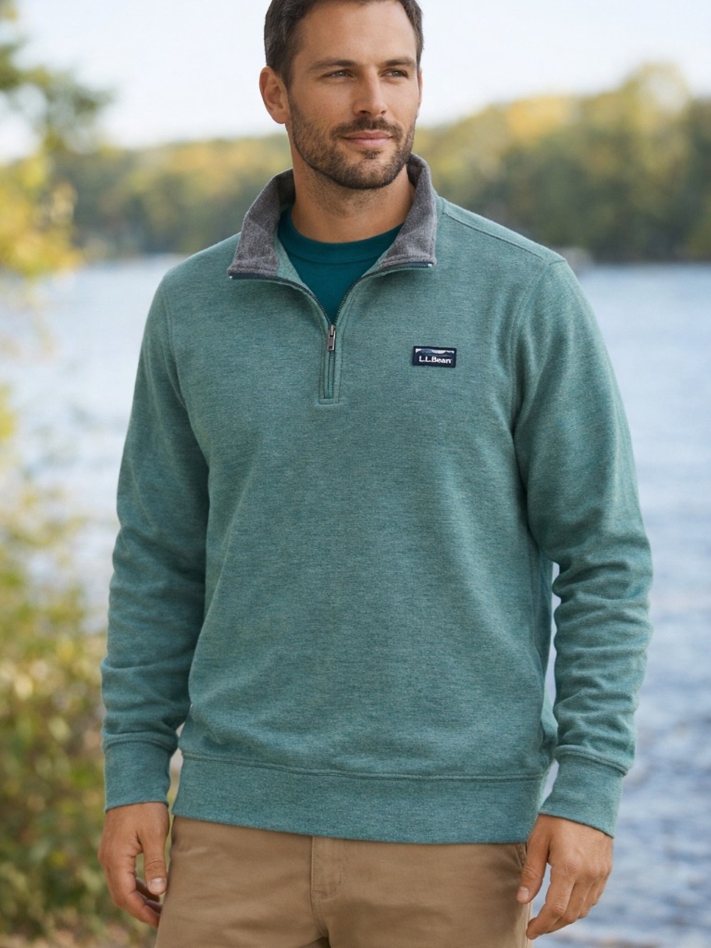 L.L. Bean Men’s  Teal Quarter-Zip Pullover with Collar | Size XL